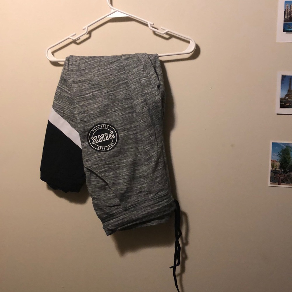 Heather grey, white and black joggers from PINK